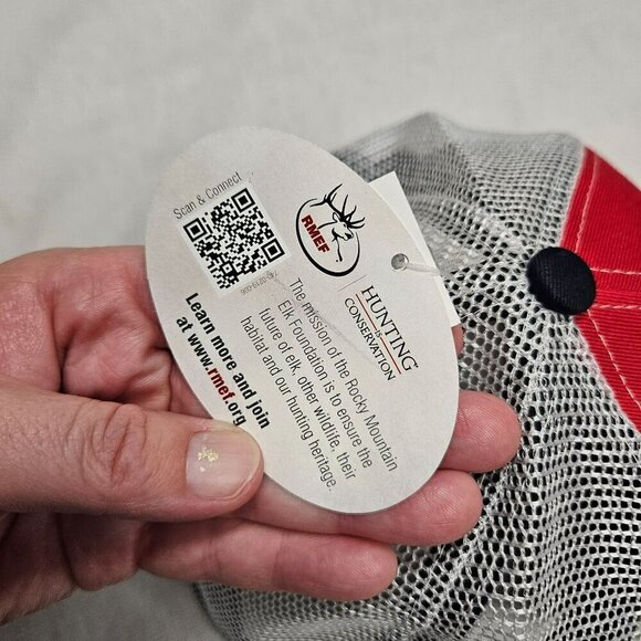 RMEF Rocky Mountain Elk Foundation NWT Red White Mesh Trucker Hat Snapback‎ Cap - Picture 6 of 8